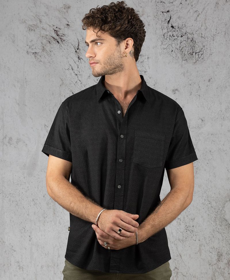 black printed button up shirt for men 