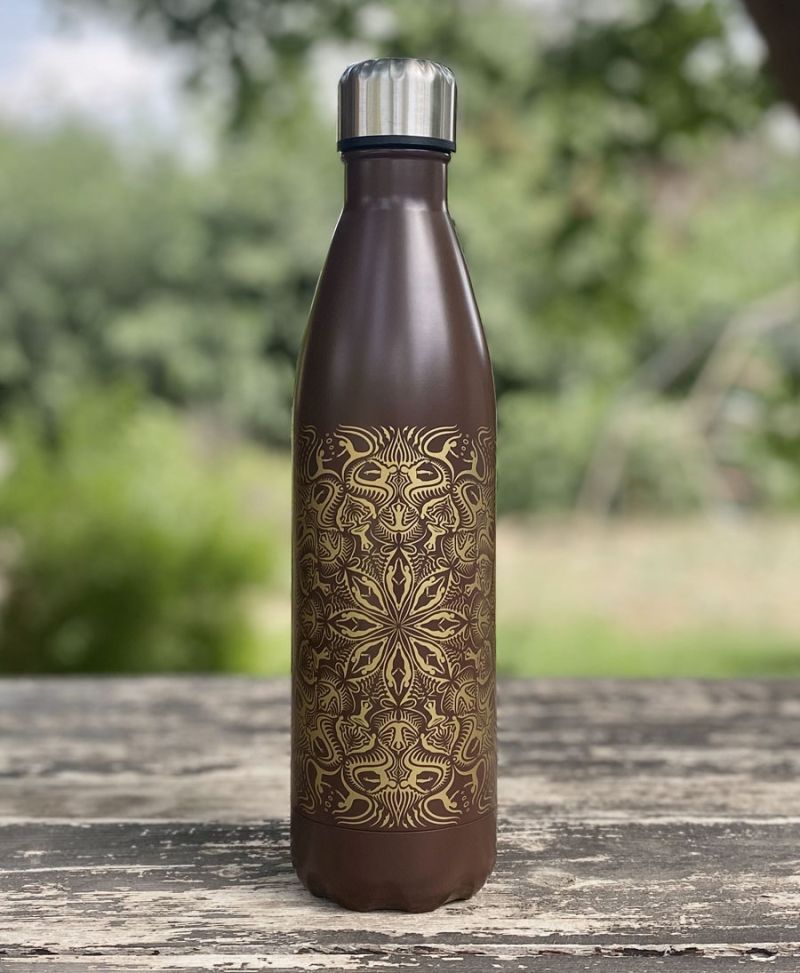 yoga mandala water bottle brown