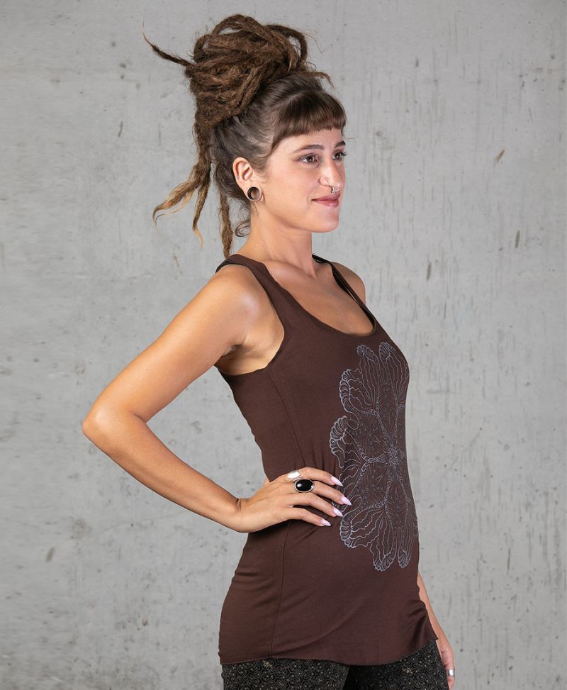 brown tank top for women psychedelic mandala print