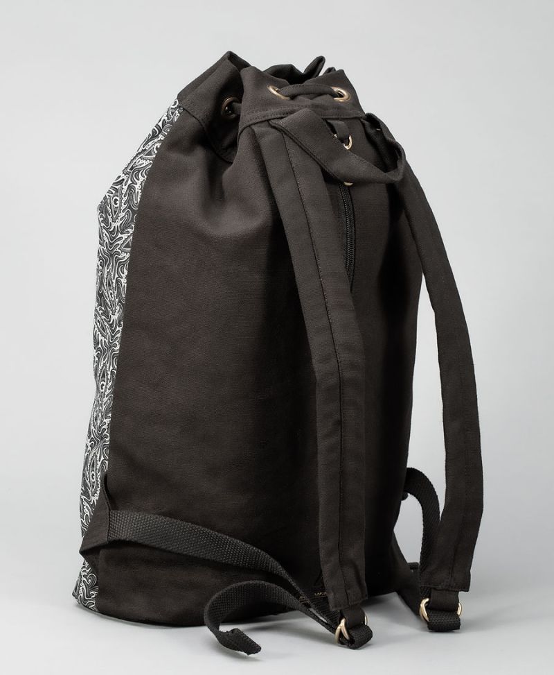 Psychedelic Padded Drawstring Backpack Sack Bag Black White 