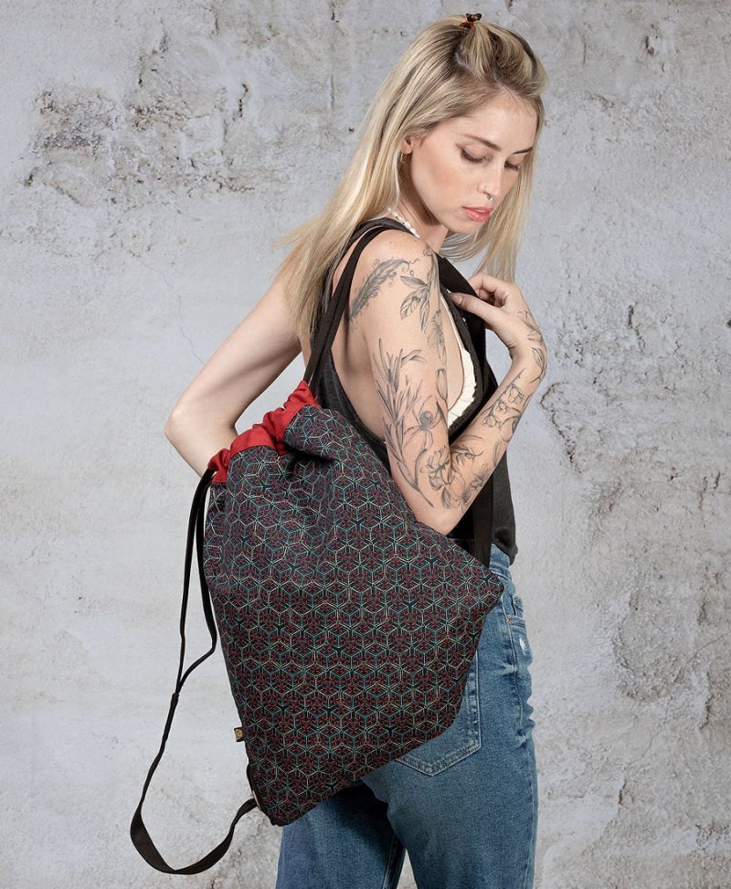 Geometric Drawstring Backpack Women Sack Bag