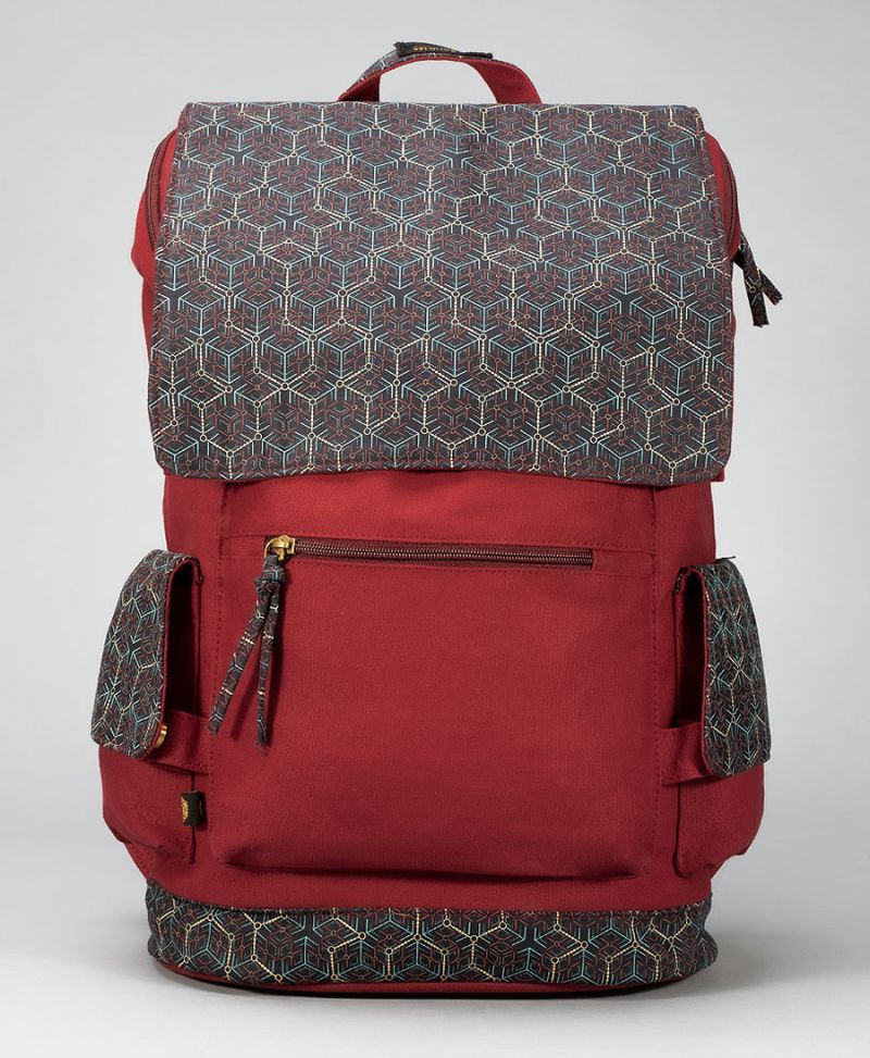geometric women backpack laptop bag red 