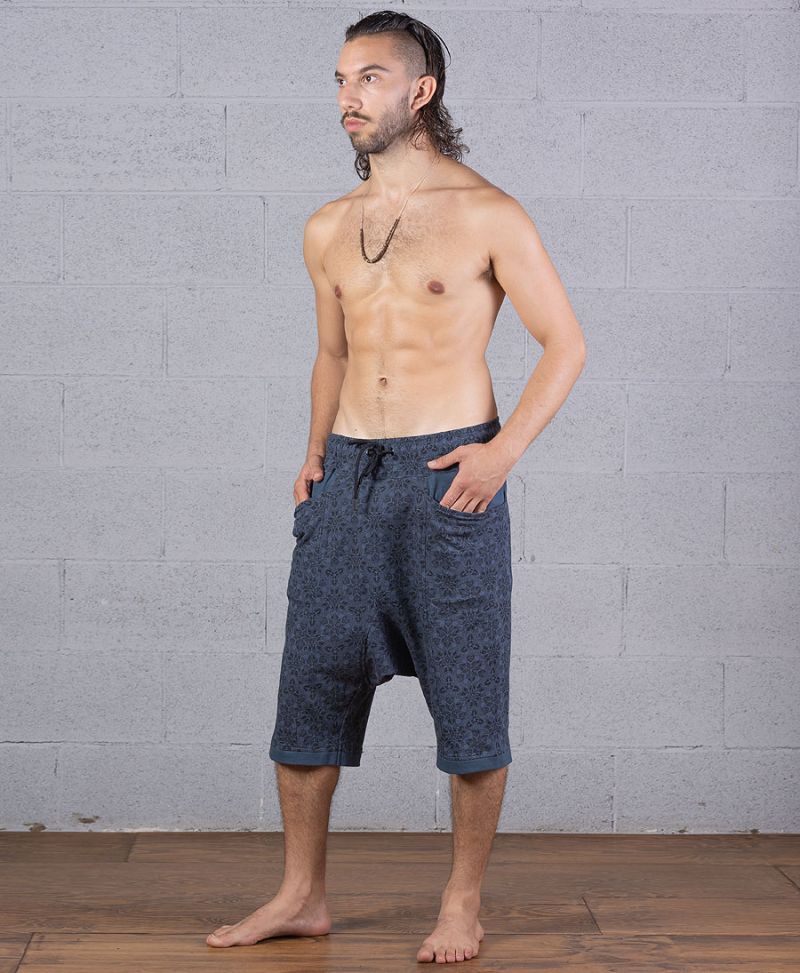Psychedelic Men Shorts Pants Yoga Cotton Trousers Blue