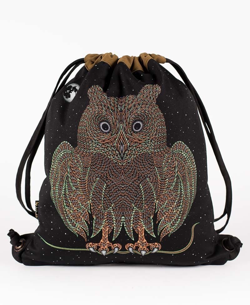 psychedelic bag drawstring backpack canvas sack bag owl