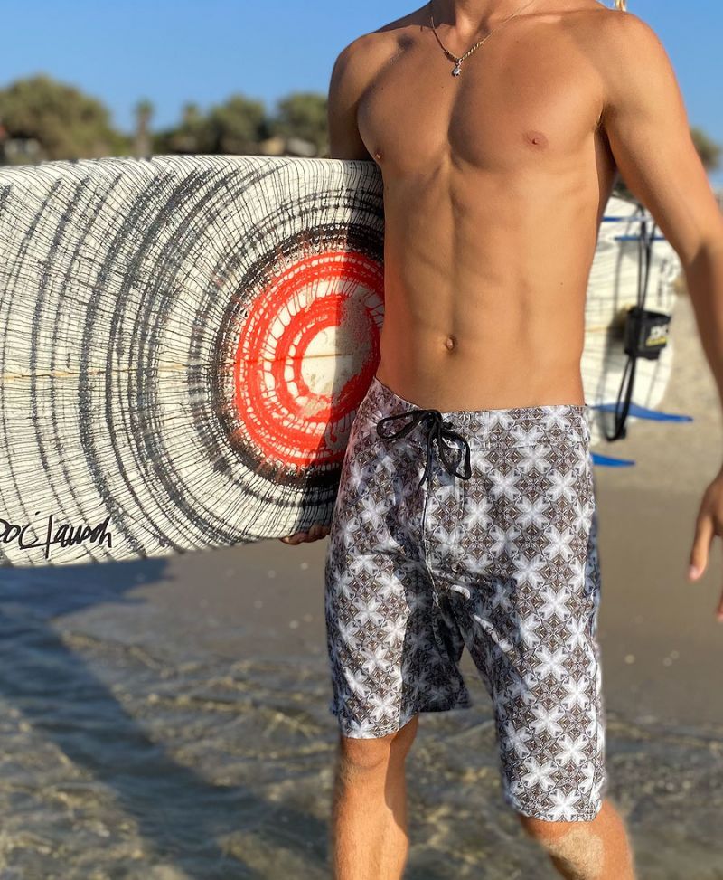 geometry print men board shorts surfer swimwear 