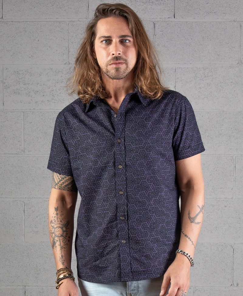 psychedelic men button up shirt geo print