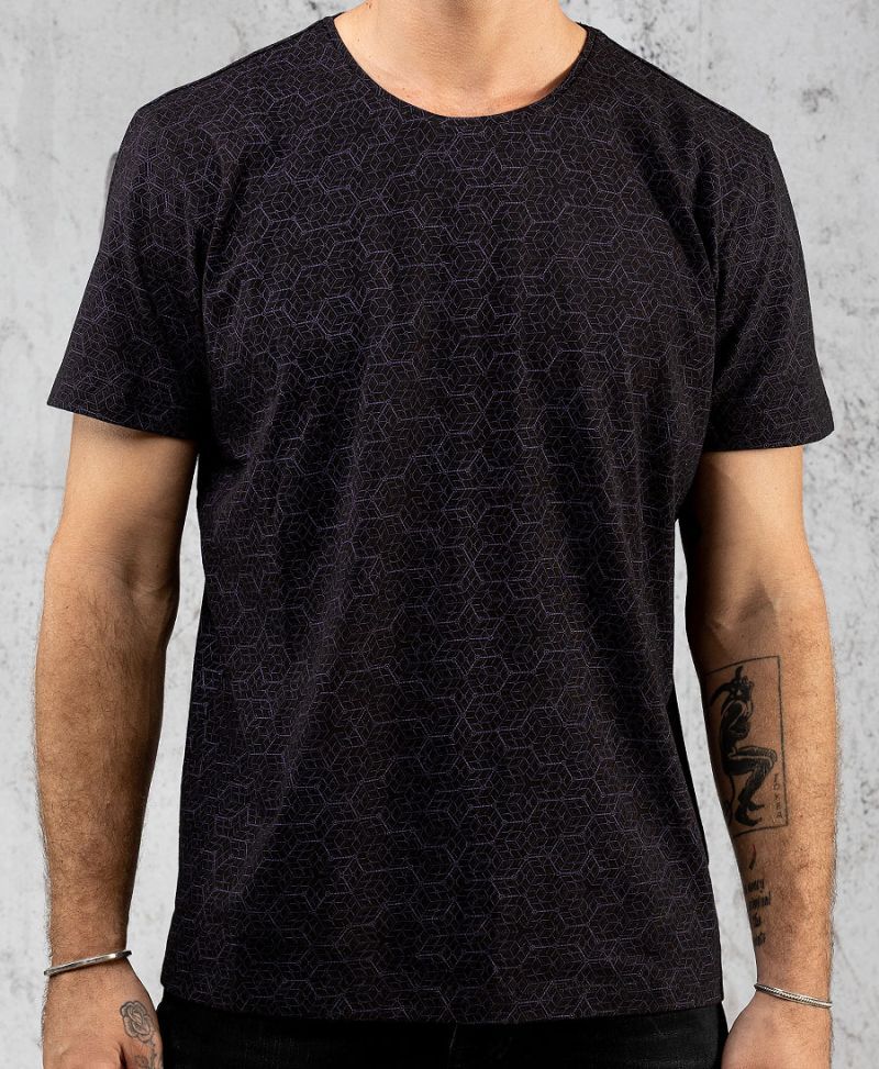 Geometric shirt for men full print black and purple