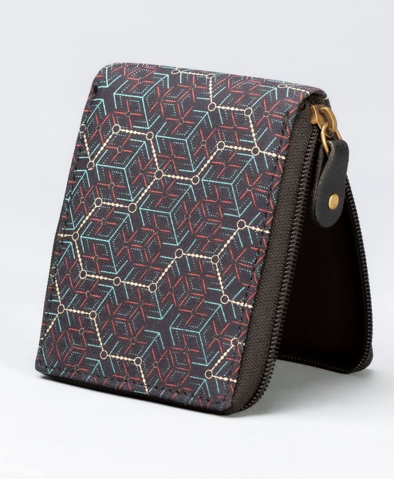 mens zipper wallet bifold canvas geometric 