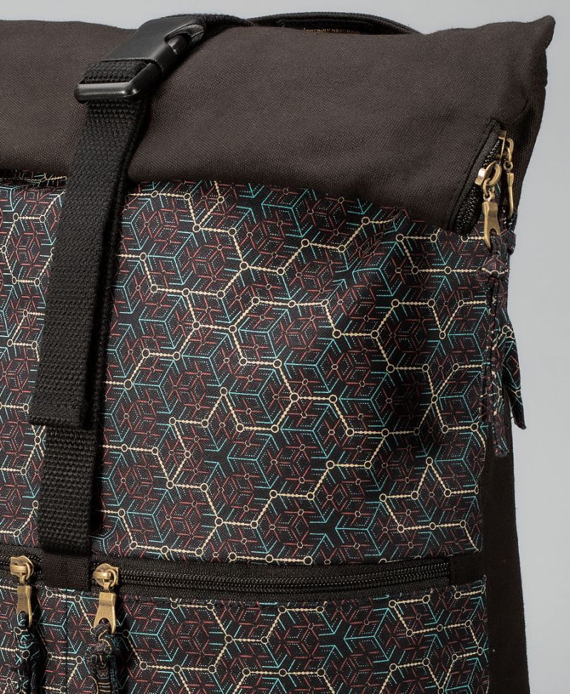 geometric roll top backpack large canvas travel bag 