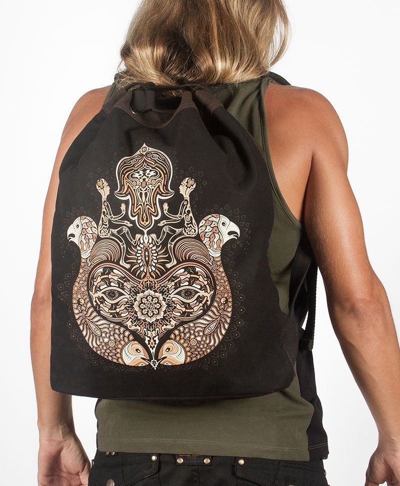 hoverpsy trance festival drawstring backpack canvas sack bag hamsa