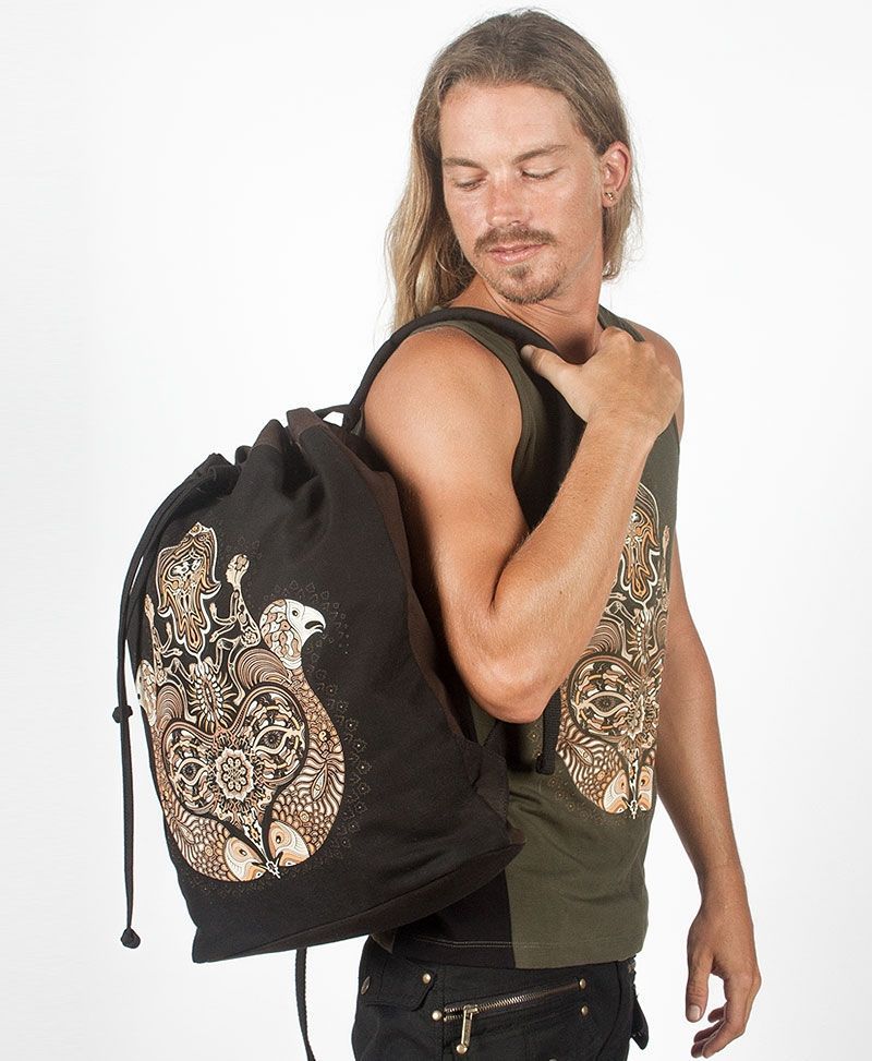 psy trance festival drawstring backpack canvas sack bag hamsa