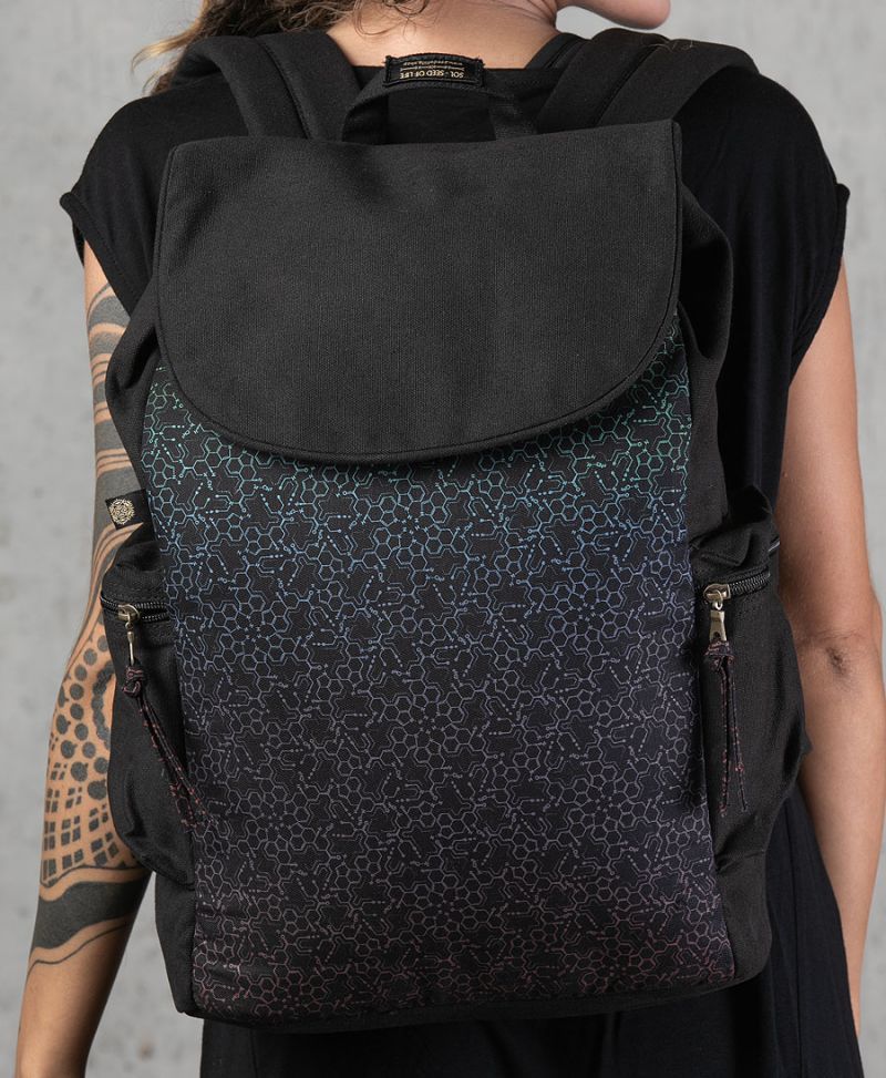 lsd molecule backpack canvas laptop bag psy trance 
