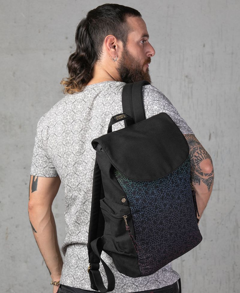 lsd molecule backpack canvas laptop bag psy trance 