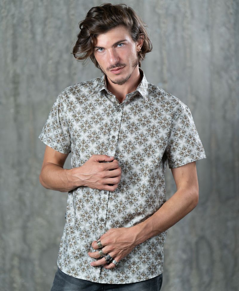 psychedelic button down men shirt geometric print
