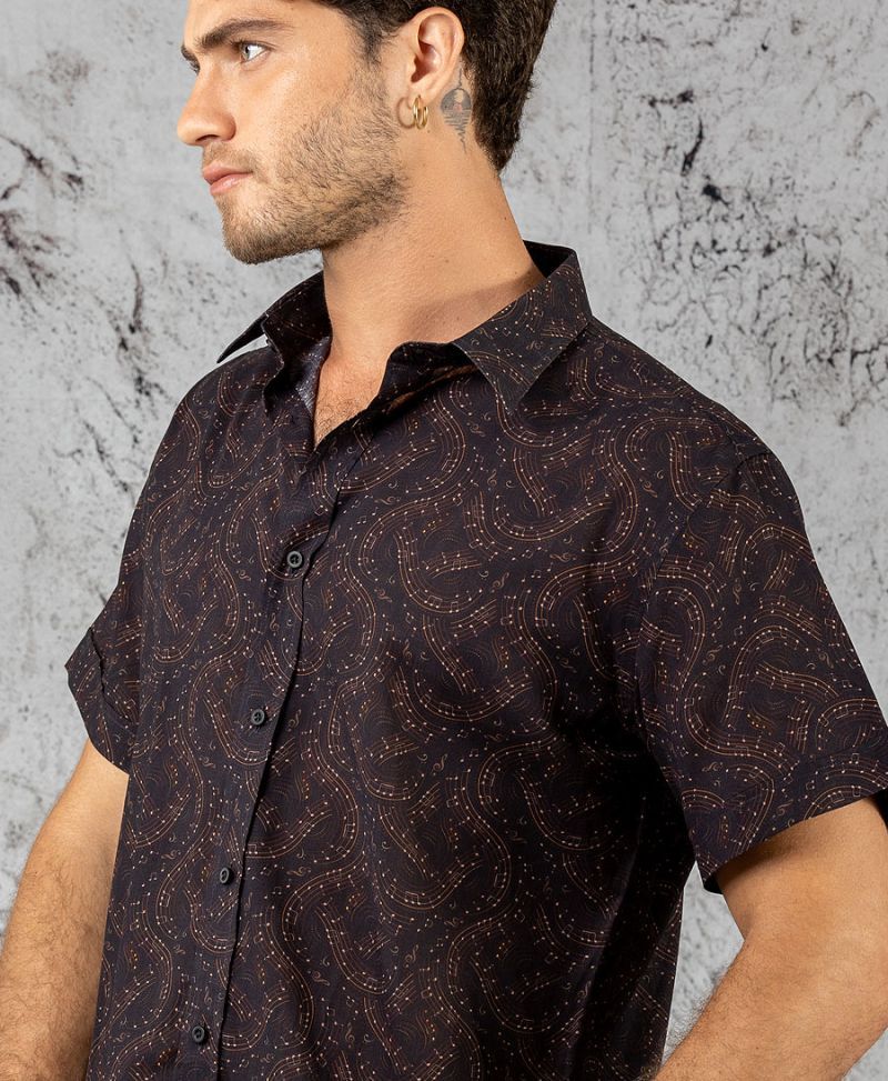 musical notes button up shirt for man