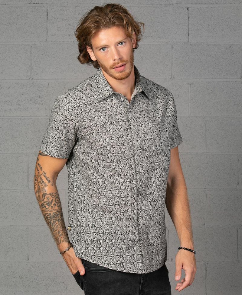 peach seed of life grey short button up shirt
