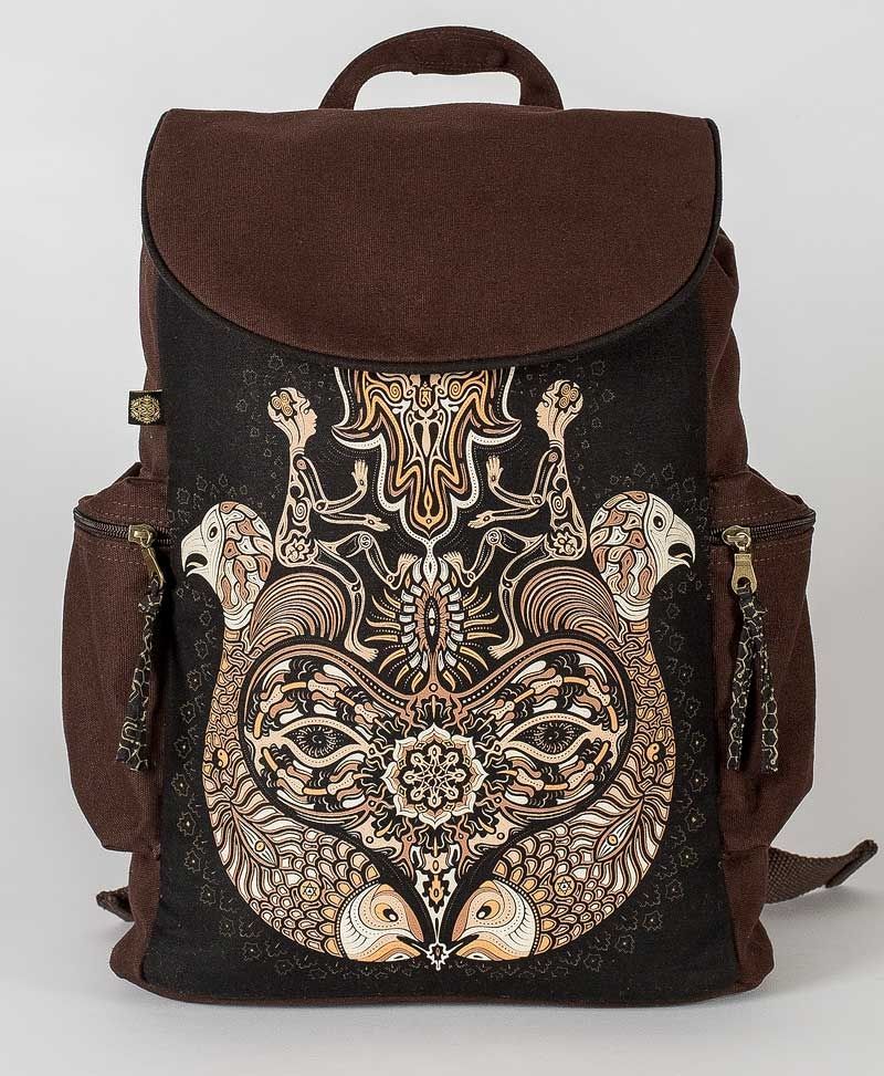 psy trance canvas laptop backpack sacred geometry hamsa