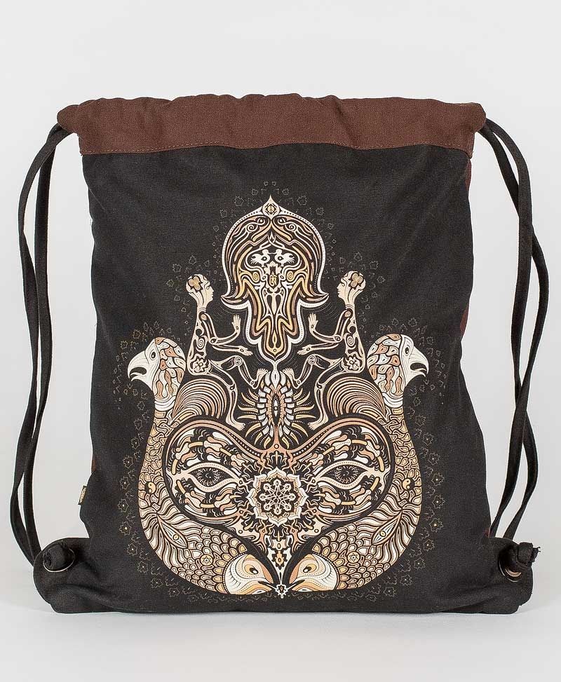 Psy Trance Festival Drawstring Backpack Sack Bag Canvas Hamsa