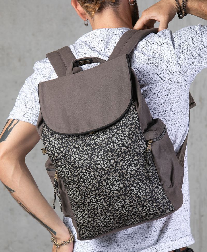 psychedelic backpack canvas laptop bag marijuana print