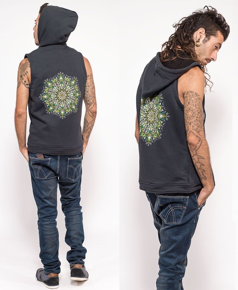 psychedelic clothing mens hood vest glow in the dark grey vest