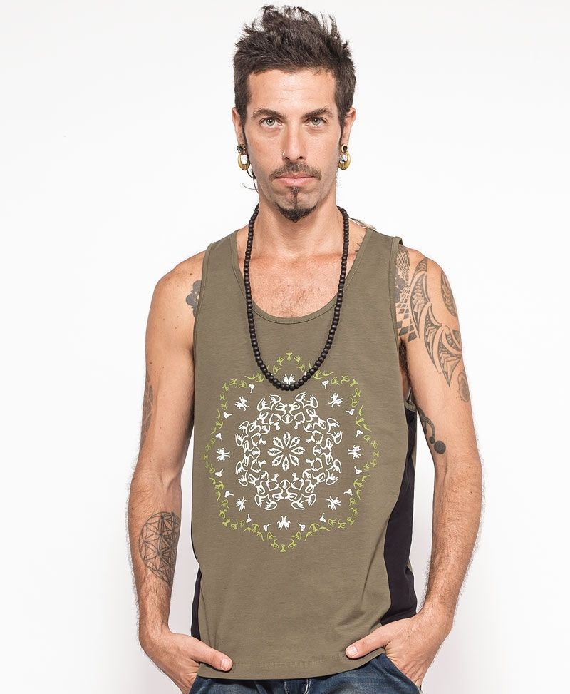 psychedelic clothing mens tank top black and green glow in the dark 
