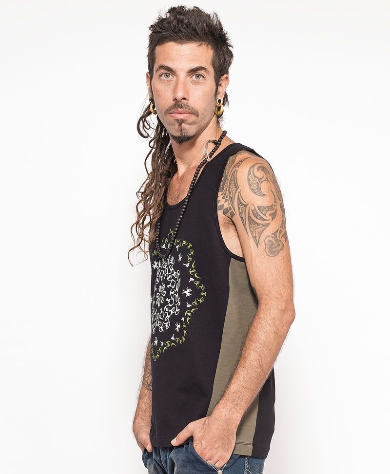 psychedelic clothing mens tank top black and green glow in the dark 