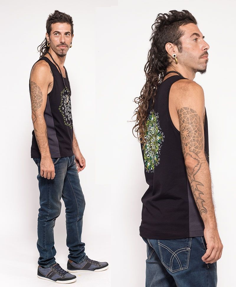 psychedelic clothing mens tank top black and grey glow in the dark 
