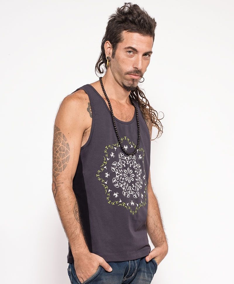 psychedelic clothing mens tank top black and grey glow in the dark 