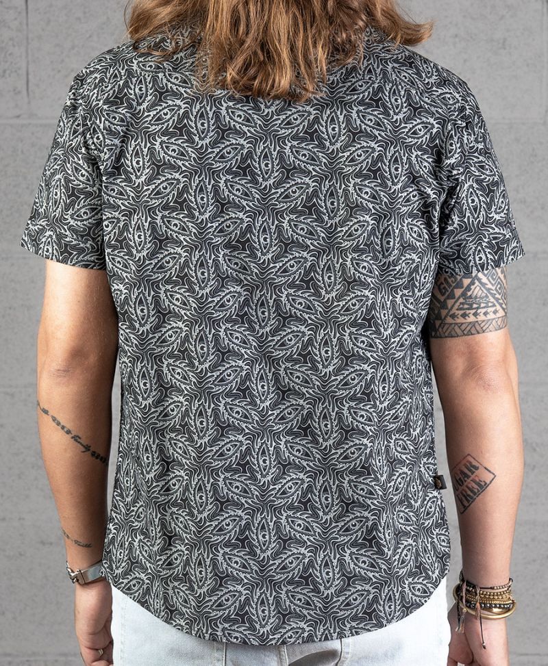 psychedelic button up black shirt for men 