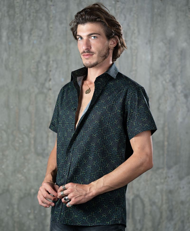 Psychedelic Hawaiian button up shirt men short sleeve button down trippy print