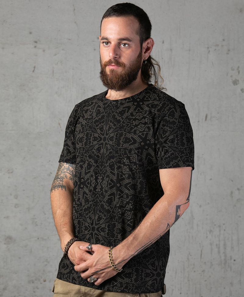psychedelic full print black t shirt urban streetwear men