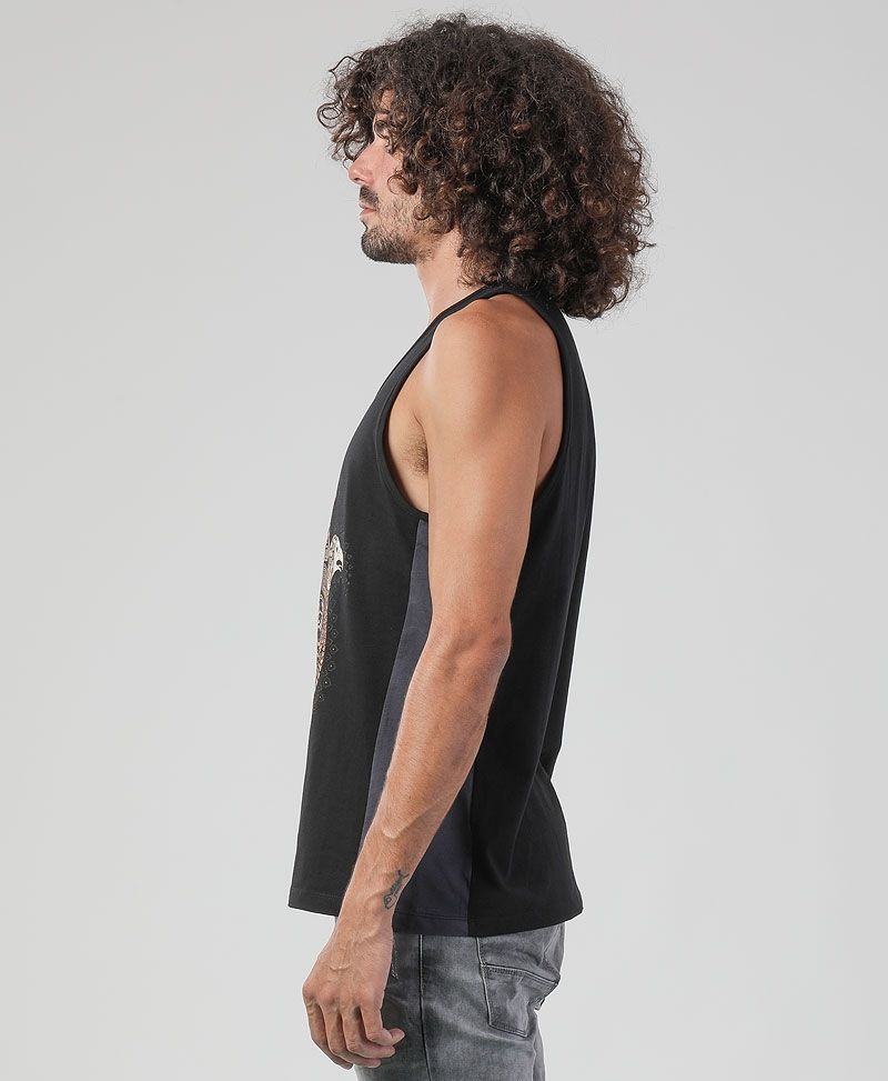 Psytrance Shirts Hamsa singlet for man - black and grey