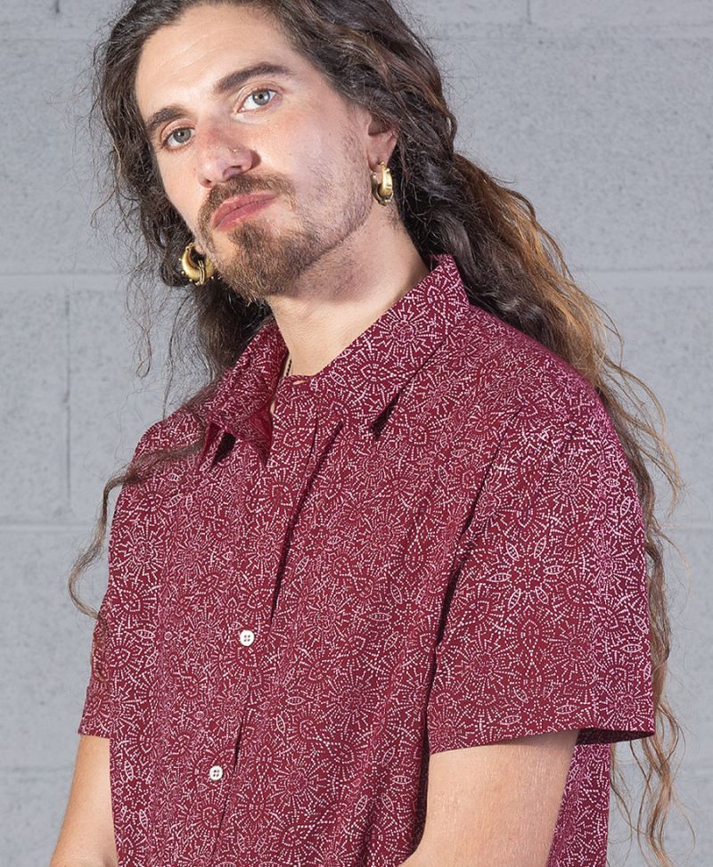 red button down shirt for men boho hippie 
