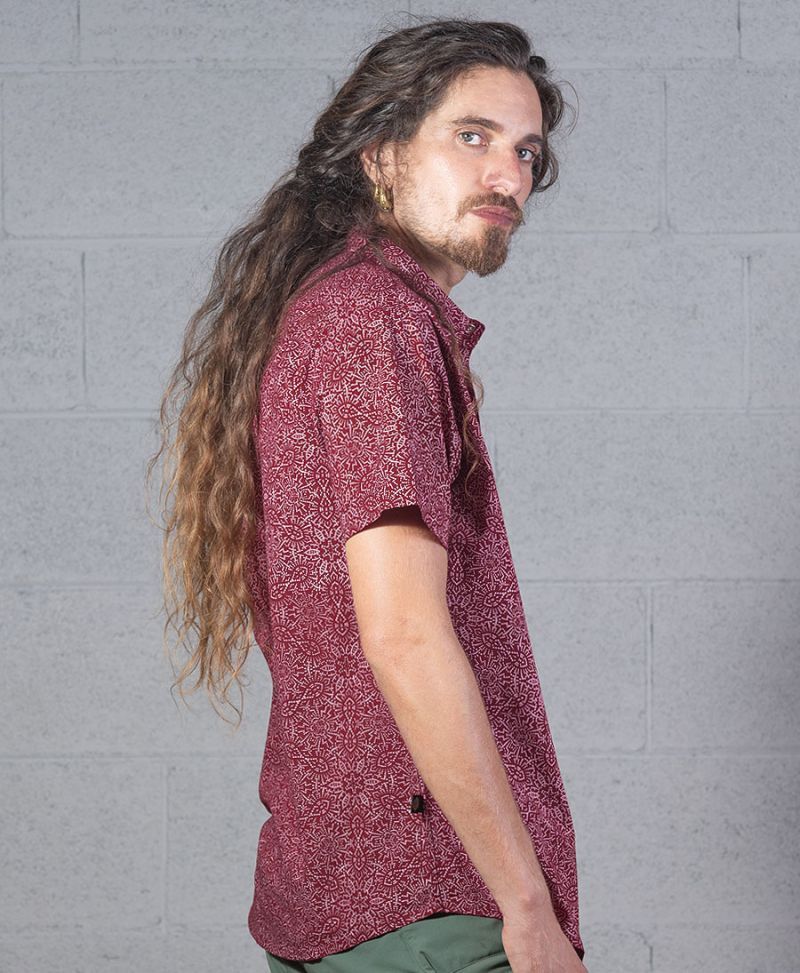 red button down shirt for men boho hippie 