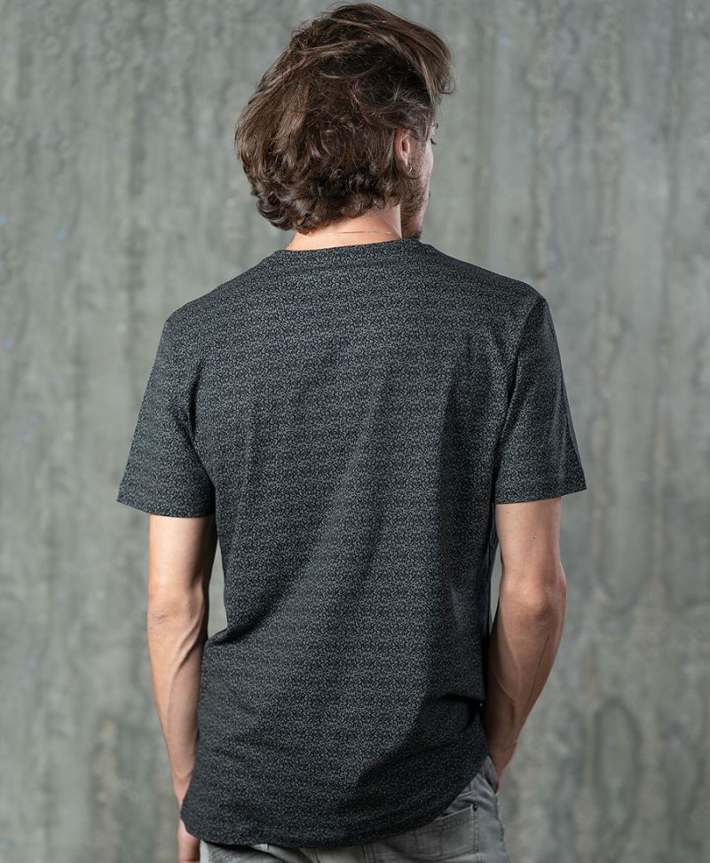 men full print black t shirt urban streetwear
