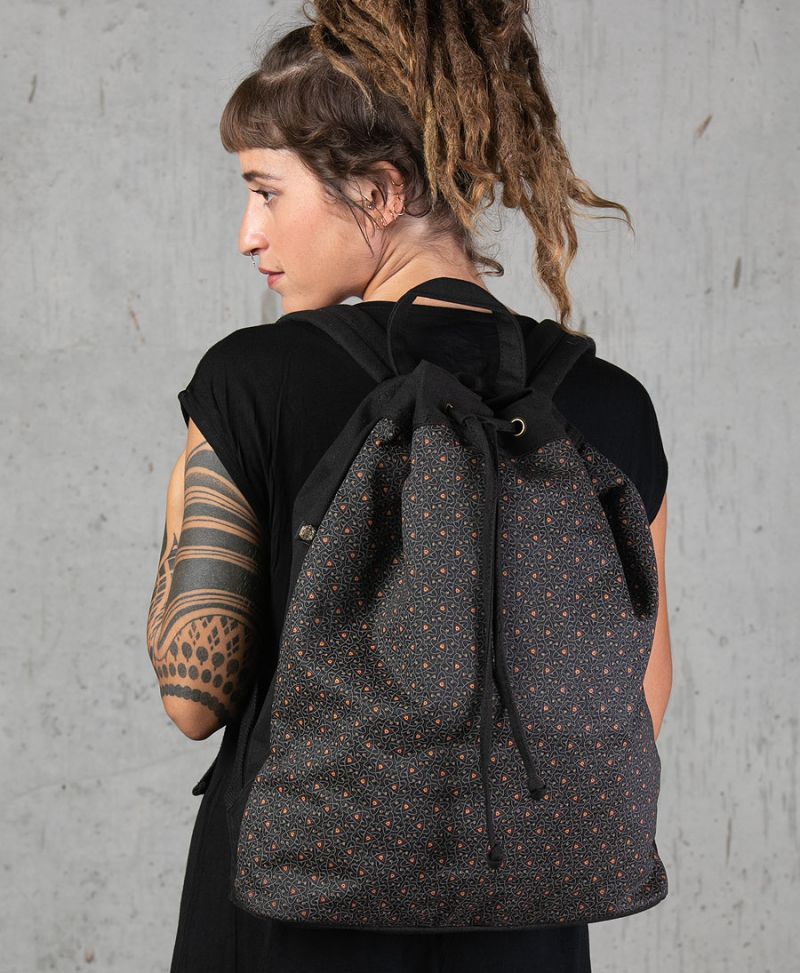 tribal bag drawstring backpack canvas vegan
