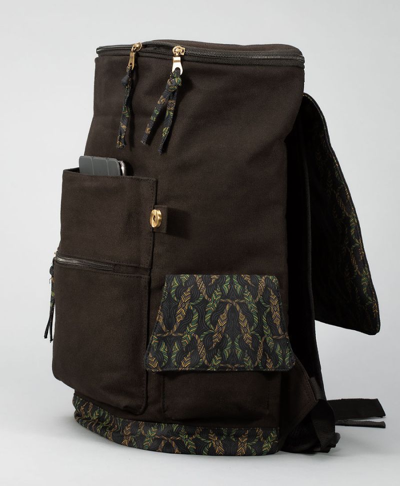 Canvas laptop backpack 15.6 inch black tribal print 