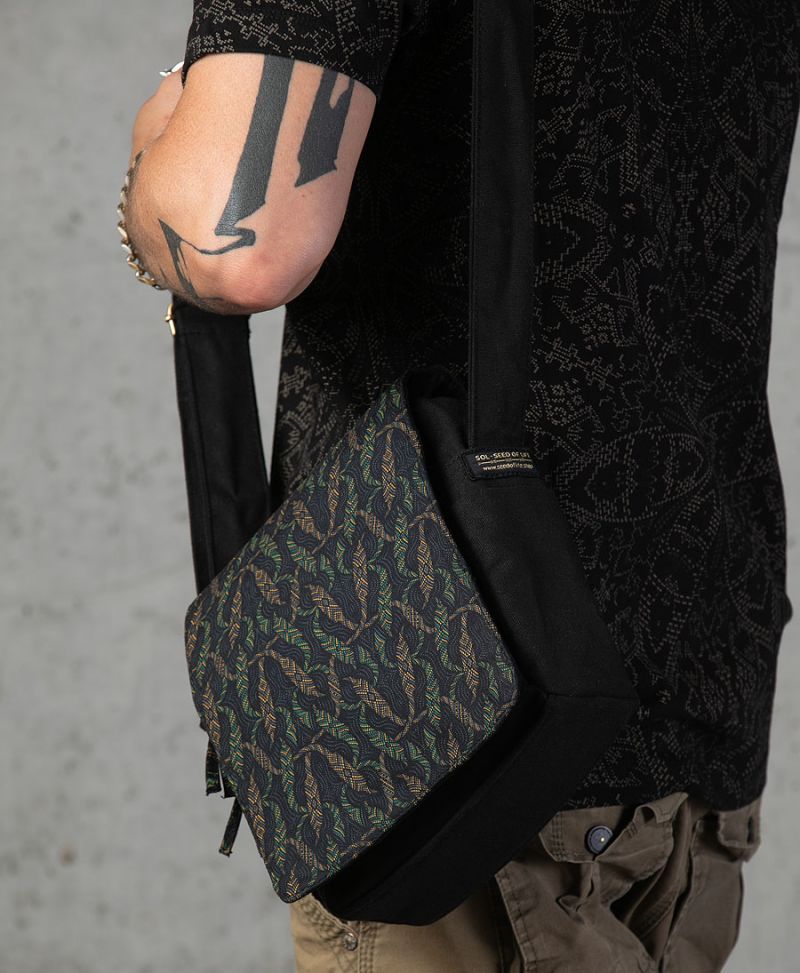 canvas crossbody bag unisex over the shoulder tribal serpent print 