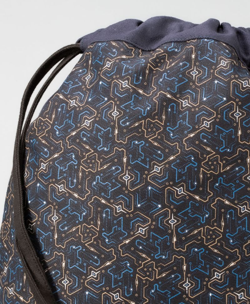 Geometric Drawstring Backpack Canvas Women Sack Bag Blue 