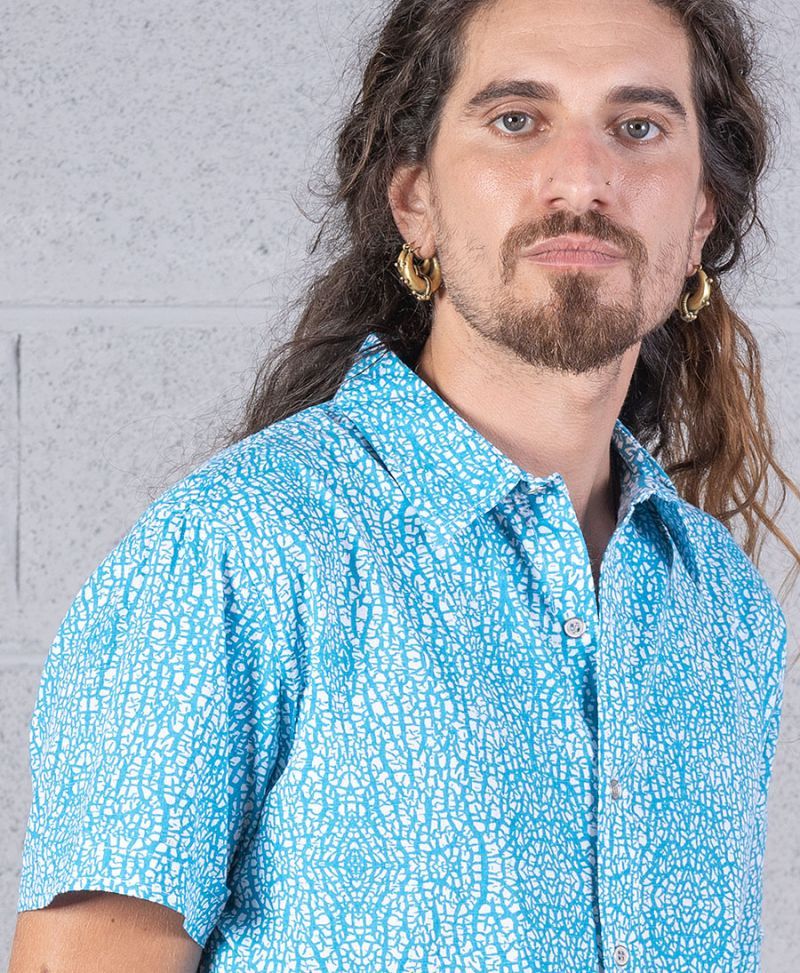  Turquoise Button Down Shirt Men Button Up Printed