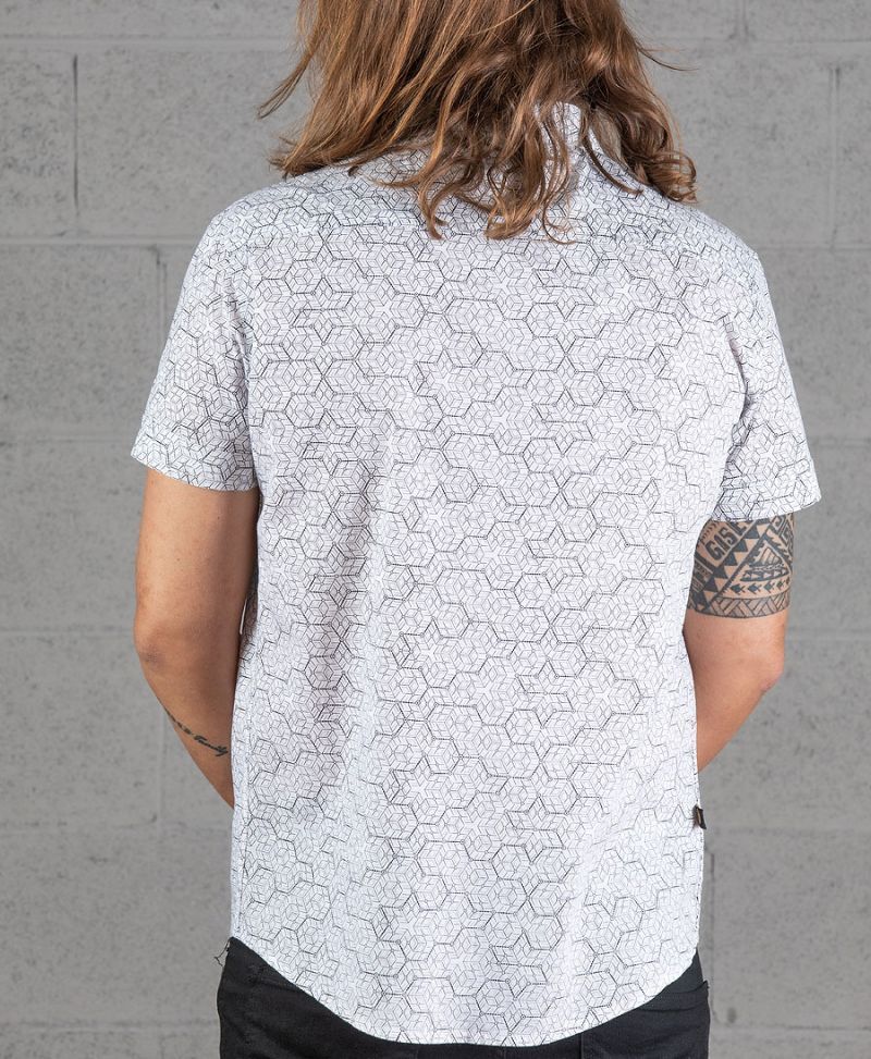 white button up shirt for men geometric pattern
