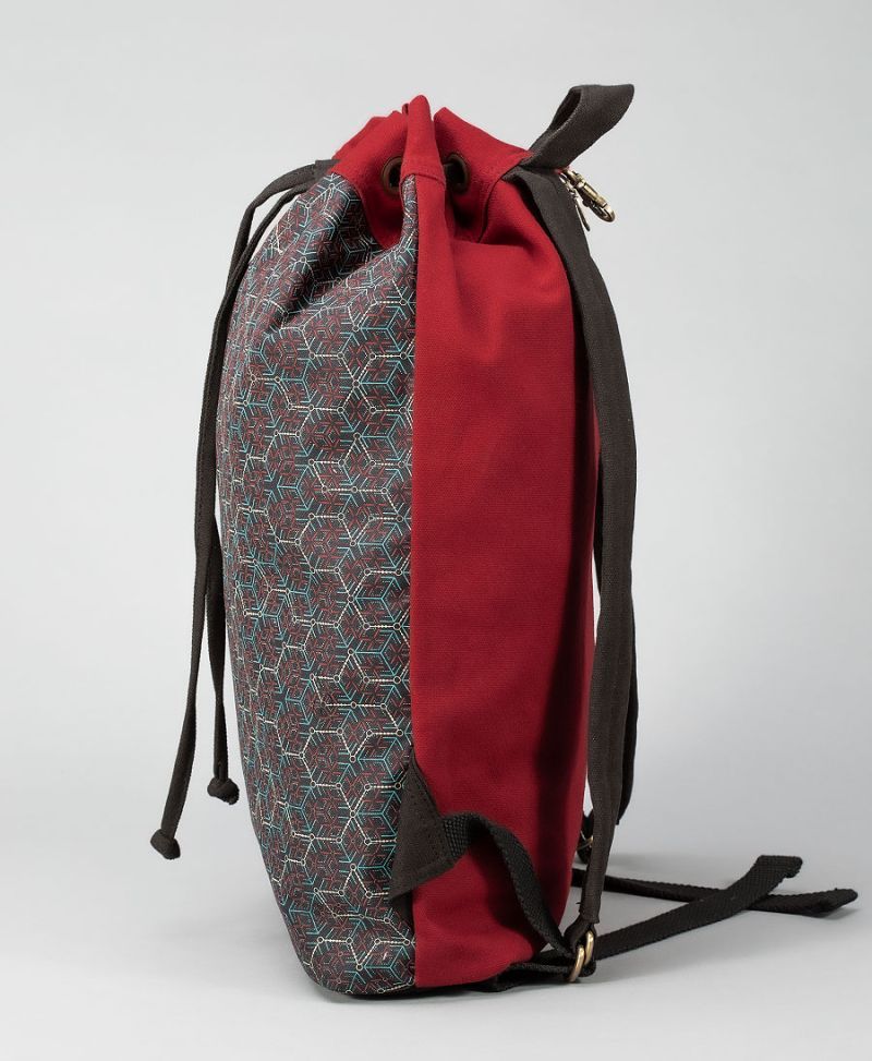 women geometric drawstring backpack red 