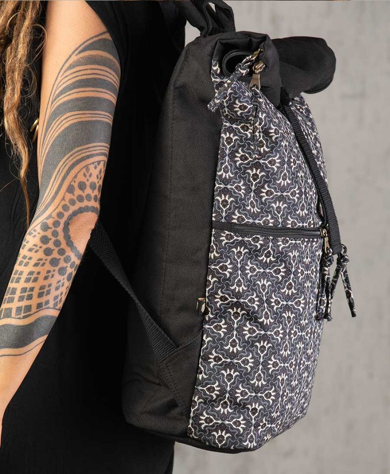 roll top backpack large black travel bags hamsa print