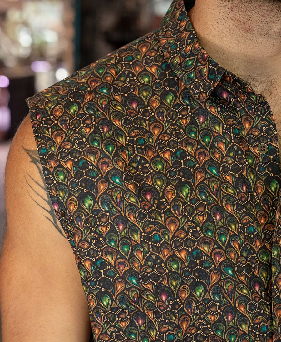 trippy sleeveless button up shirt 