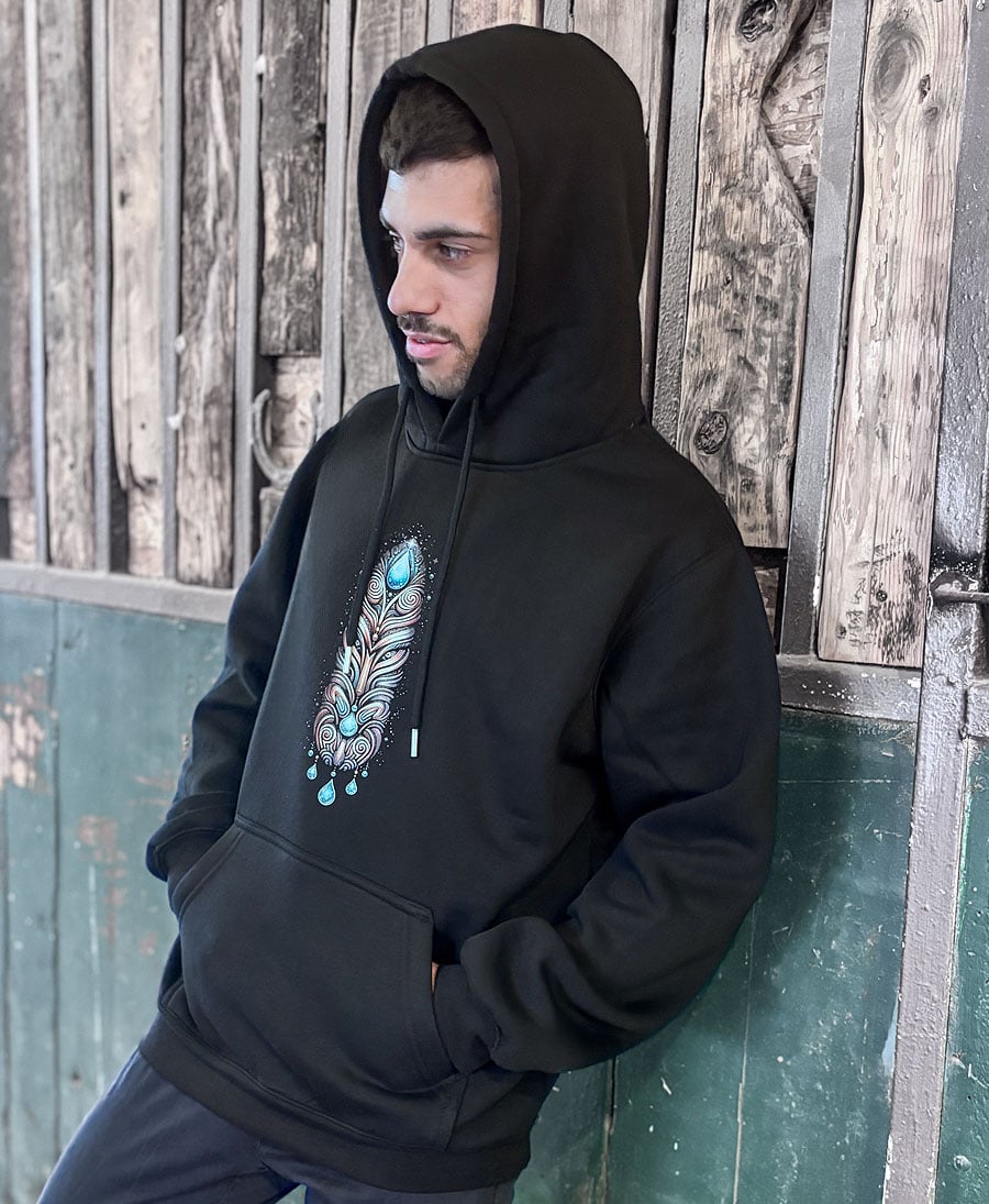Man in a black psychedelic hoodie