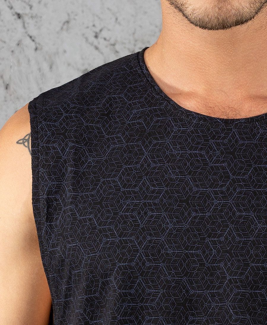 Geometric Tank Top for men full print black 