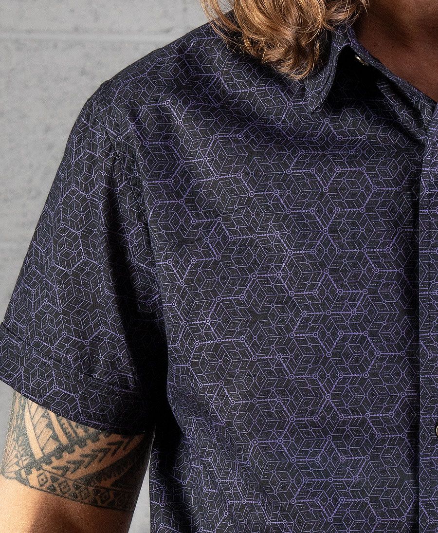 psychedelic men button up shirt geo print