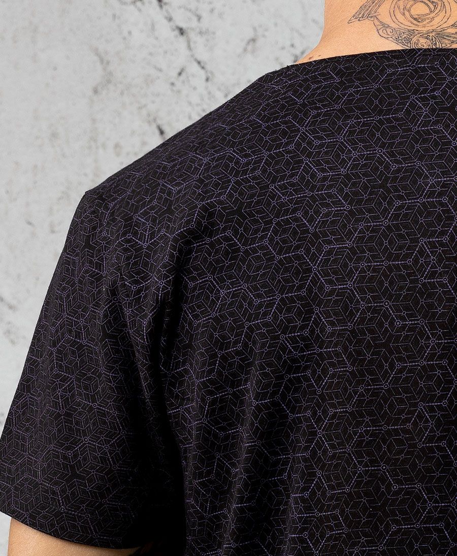 Geometric shirt for men full print black and purple
