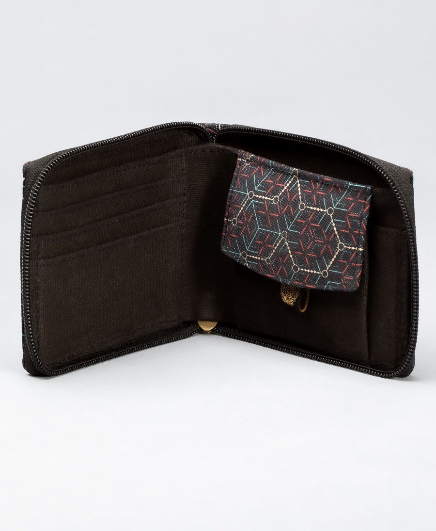 mens zipper wallet bifold canvas geometric 