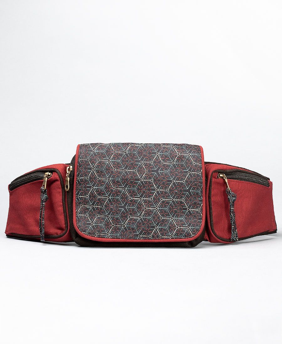 women festival pocket belt geometric print red 